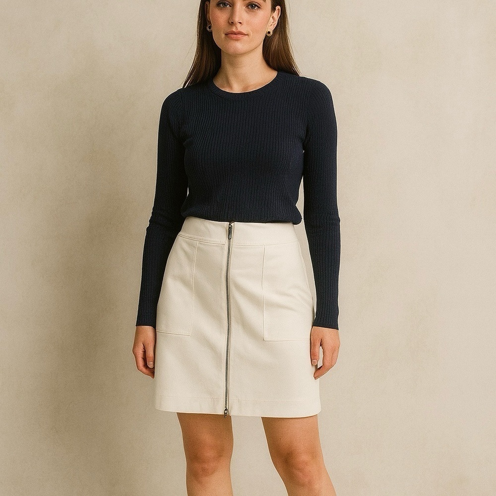 Lafayette 148 White Skirt Straight Panel Front Zip size 8